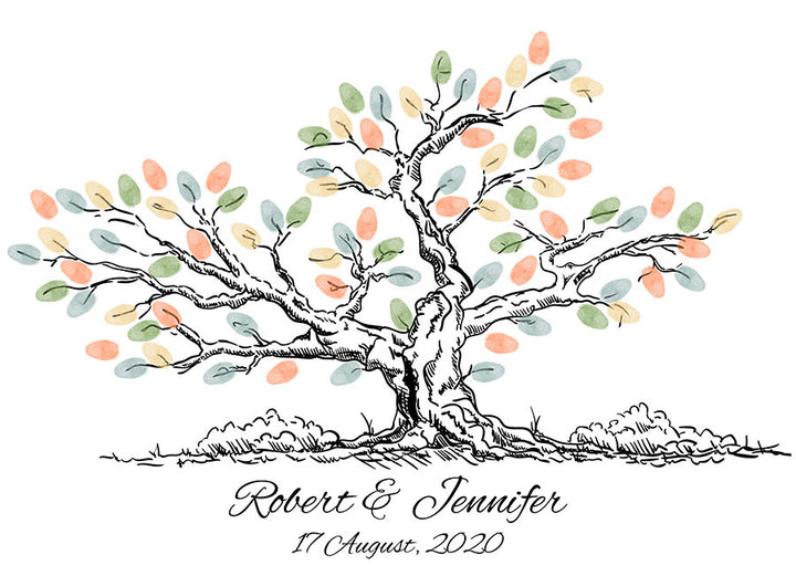 Sketched Family Oak Fingerprint Tree Guestbook