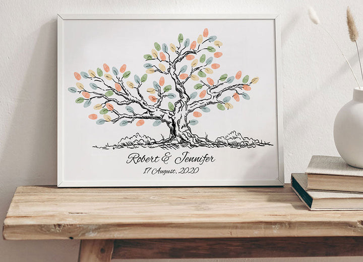 Sketched Family Oak Fingerprint Tree Guestbook