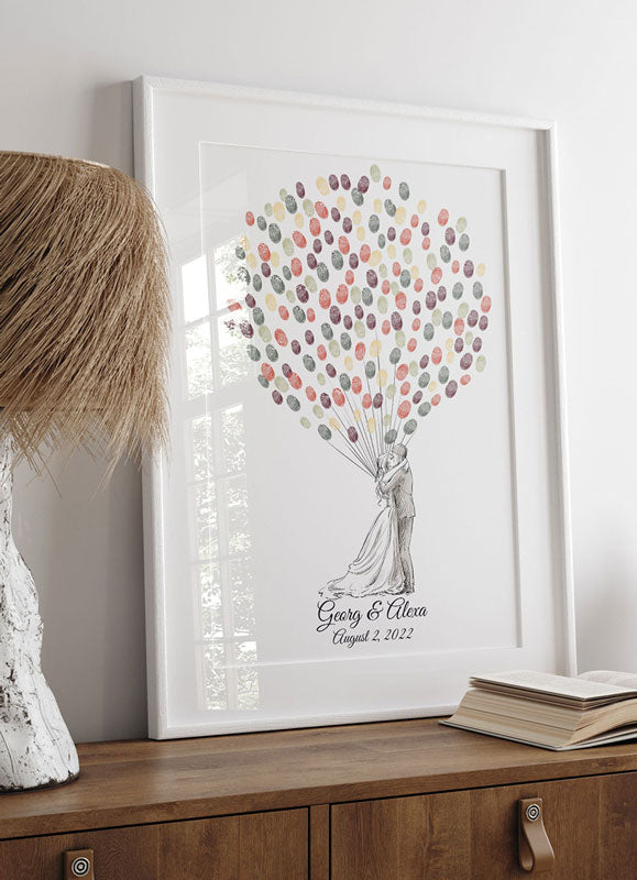 Sketched Wedding Couple Fingerprint Guestbook