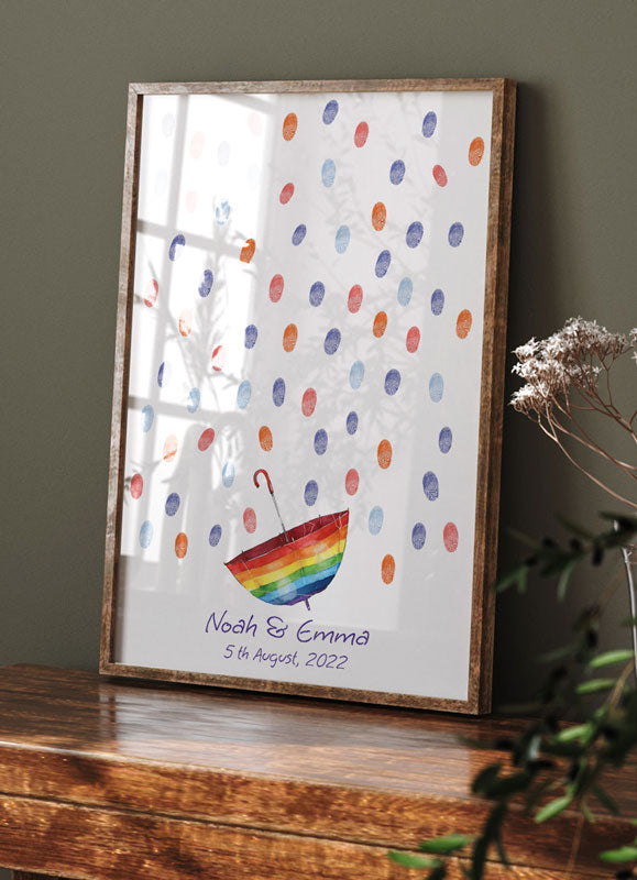 Watercolor Rainbow Umbrella Fingerprint Guest Book