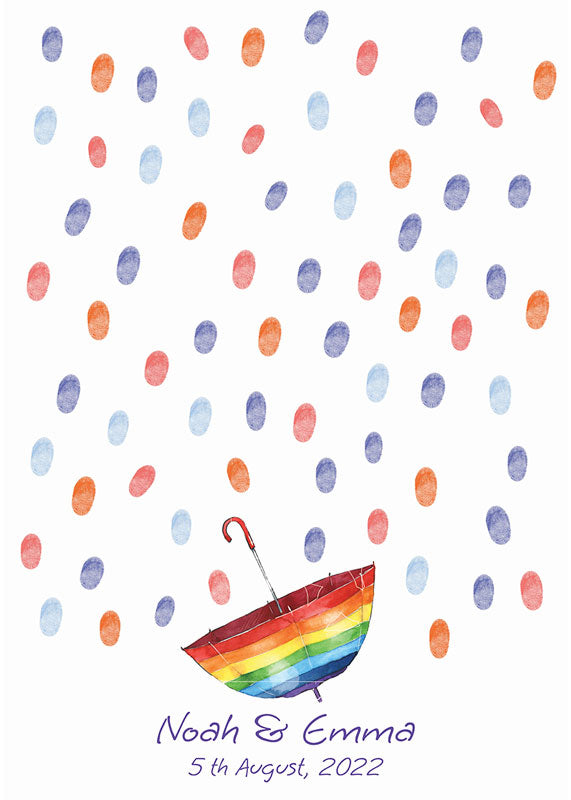 Watercolor Rainbow Umbrella Fingerprint Guest Book