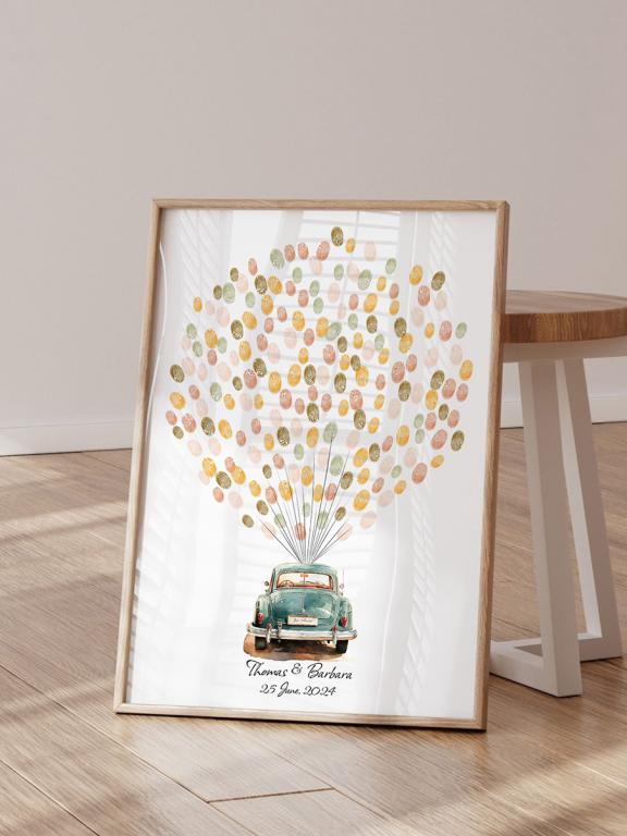 Vintage Car Wedding Fingerprint Guest Book - Personalized Keepsake