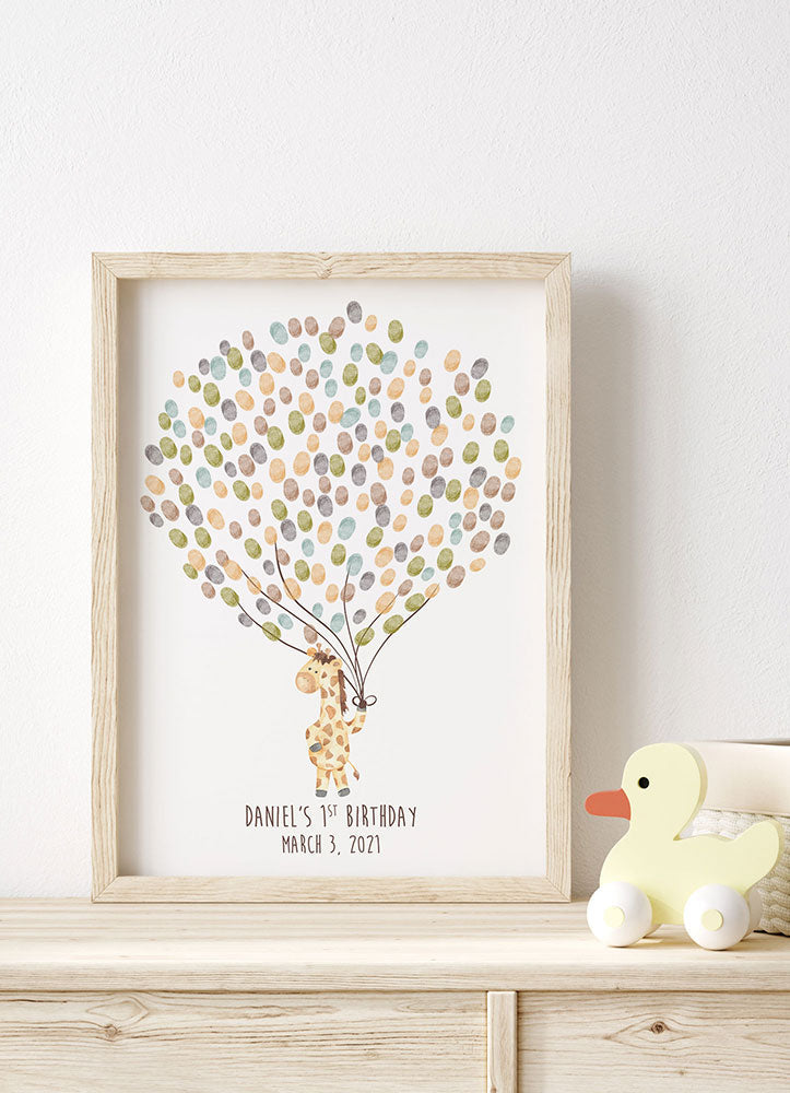 Baby Giraffe Balloon Fingerprint Guest Book