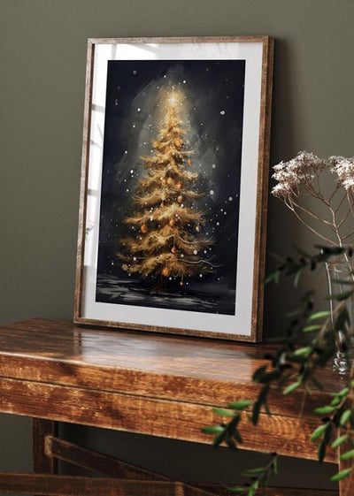 Weihnachtsbaum mit goldenen Lichtern und Ornamenten
