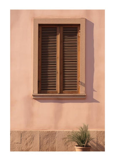 Elegant Wooden Window on a Pink Wall