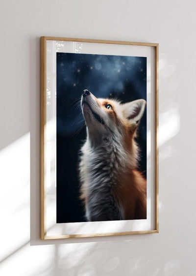 Fuchs blickt in den Sternenhimmel