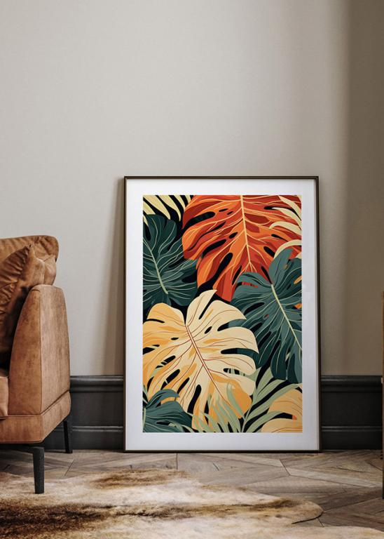 Lebendiges Poster mit tropischen Blättern