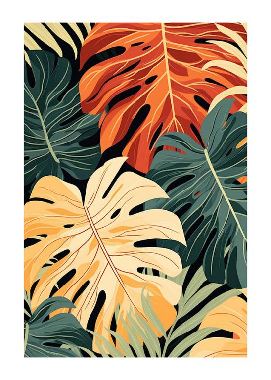 Lebendiges Poster mit tropischen Blättern