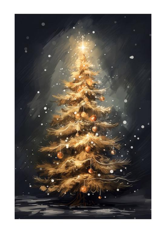 Christmas Tree with Golden Lights and Ornaments