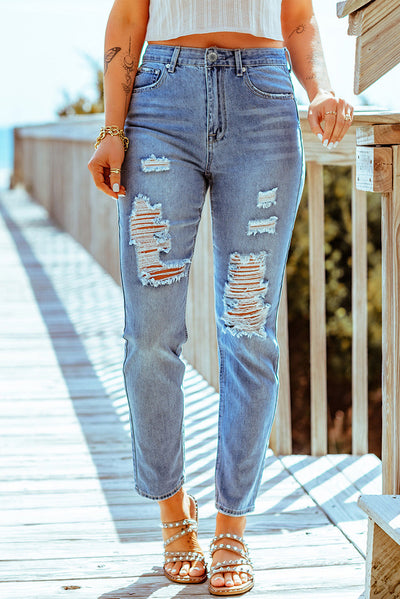 Distressed Ankle-Length Straight Leg JeansTrendsiMARY & FAP