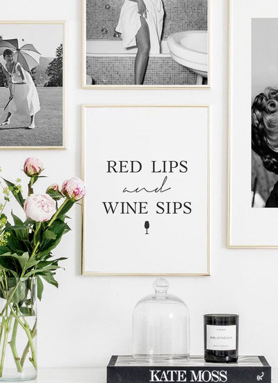 RED LIPS AND WINE SIPSPosterFinger Art PrintsMARY & FAP