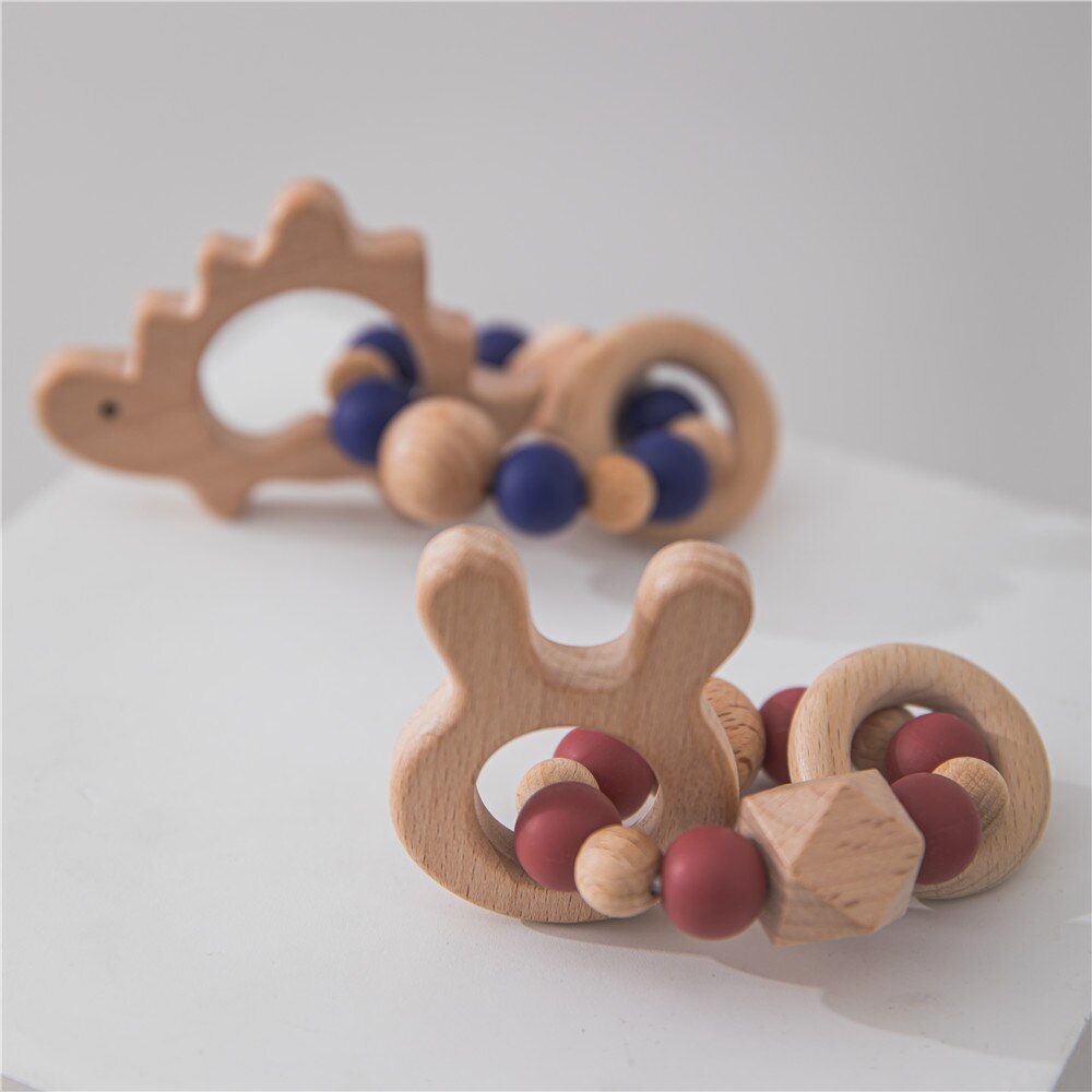 Wooden Animal Teething Toys and Bracelets Set