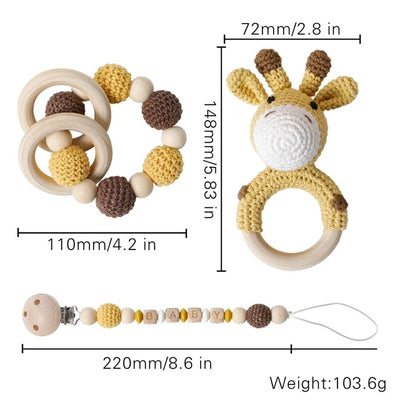 Crochet Animal Rattle and Wooden Teether Set (3pcs)