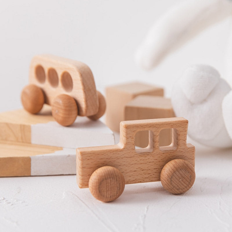 Beech Wooden Baby Blocks with Cartoon Car Design