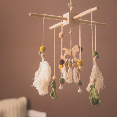 Wooden Baby Mobile with Rotating Rattle and Music