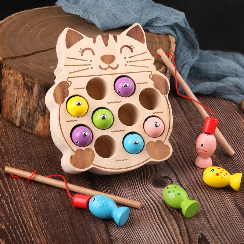 Wooden Magnetic Fishing Game for Preschool Math Education
