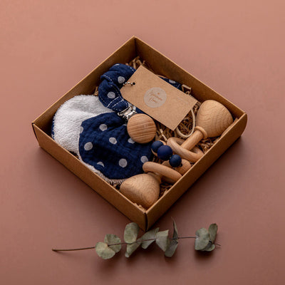 Baby-Beißring-Spielzeugset mit Schnullerclips und Holzrasseln