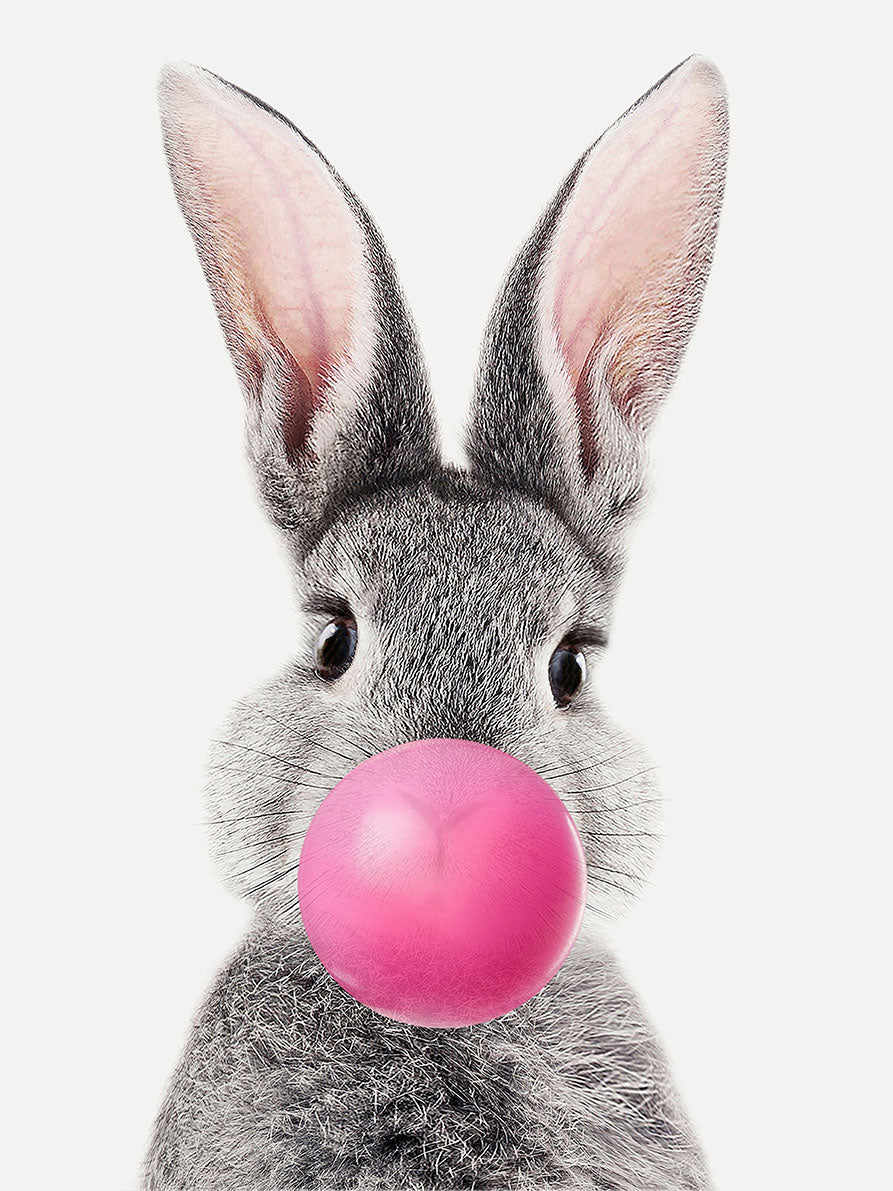 baby bunny with bubble gum, Poster, 0? - 50?, A4 (21 x 29.7 cm), A3 (29.7 x 42 cm), A3+ (32.9 x 48.3 cm), 8*10" in, _tab_product-description-matte, _tab_shipping-and-returns, _tab_size-chart, ALL POSTERS, Baby Animals, Ki