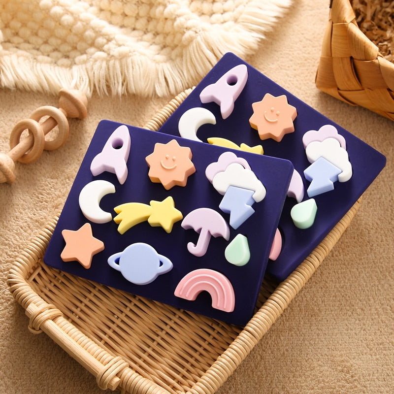 Kids Silicone Weather Jigsaw Puzzle Board Toy Baby Montessori Education Learning Stacking Blocks Game for Children BPA Free