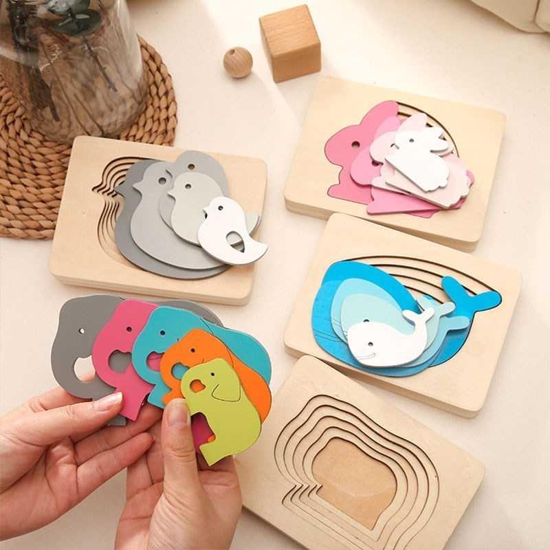 Animal 3D Puzzle Set - Wooden Montessori Toy for Kids