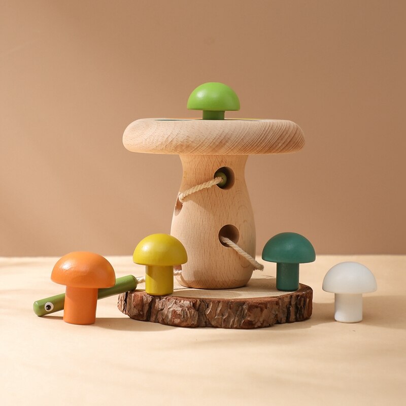 Colorful Mushroom Rope Wooden Toy