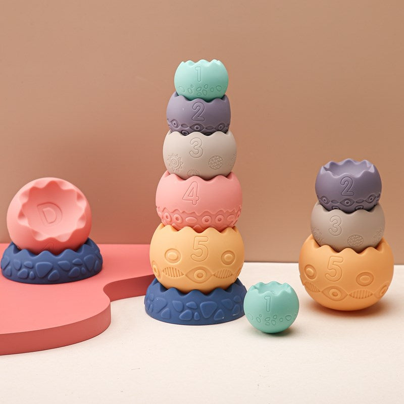 Baby Creative Eggshell Stacking Game Food Grade Silicone Teether Montessori Children Early Learning Educational Birthday Gifts