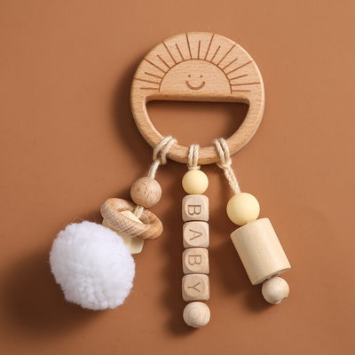 Baby-Tierblöcke aus naturbelassenem Buchenholz für pädagogisches Spielen und Schnullerkette