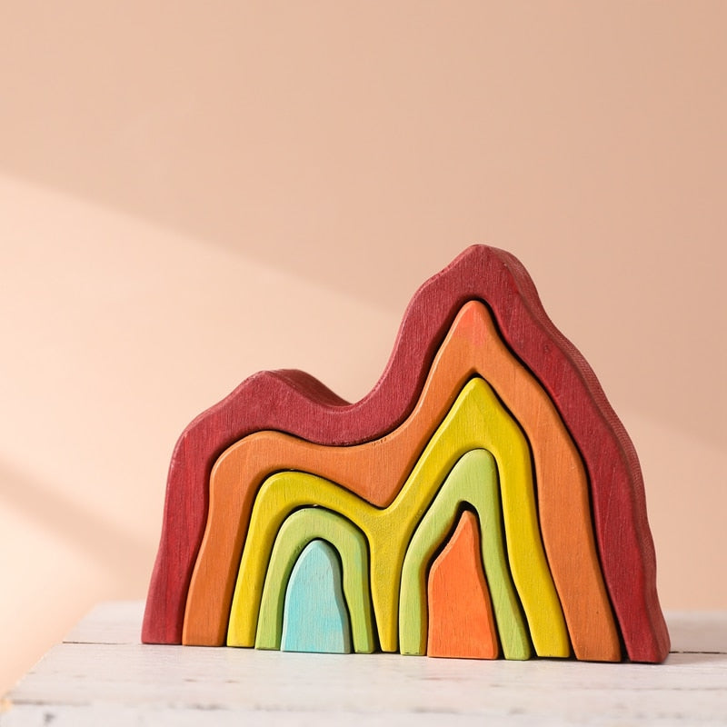 Wooden Rainbow Building Block Mountain