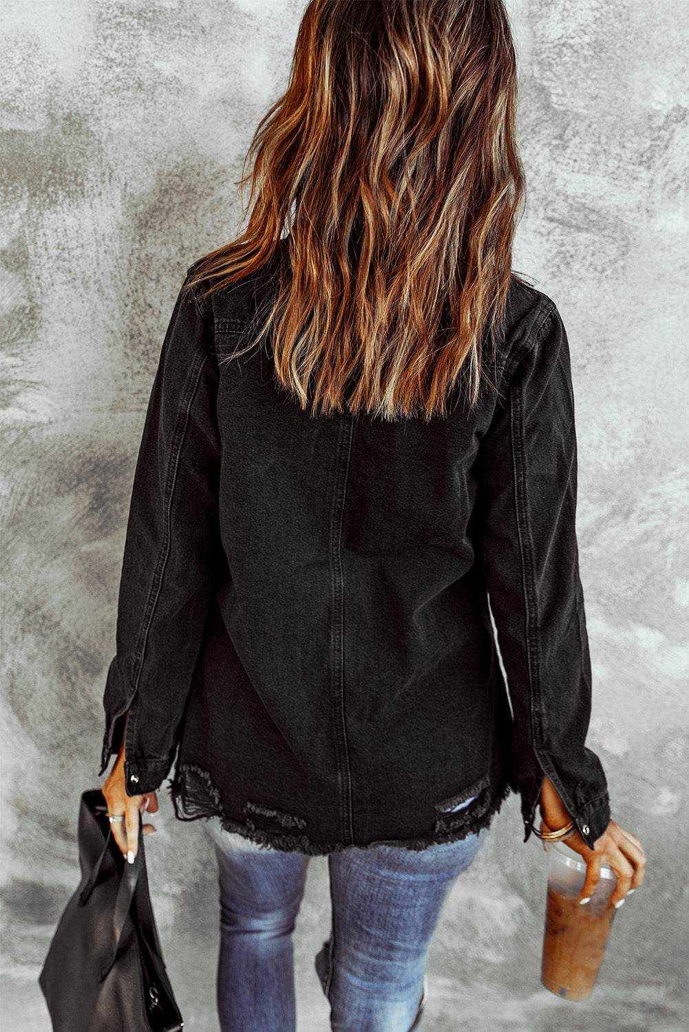 Distressed Snap Down Denim JacketTrendsiMARY & FAP