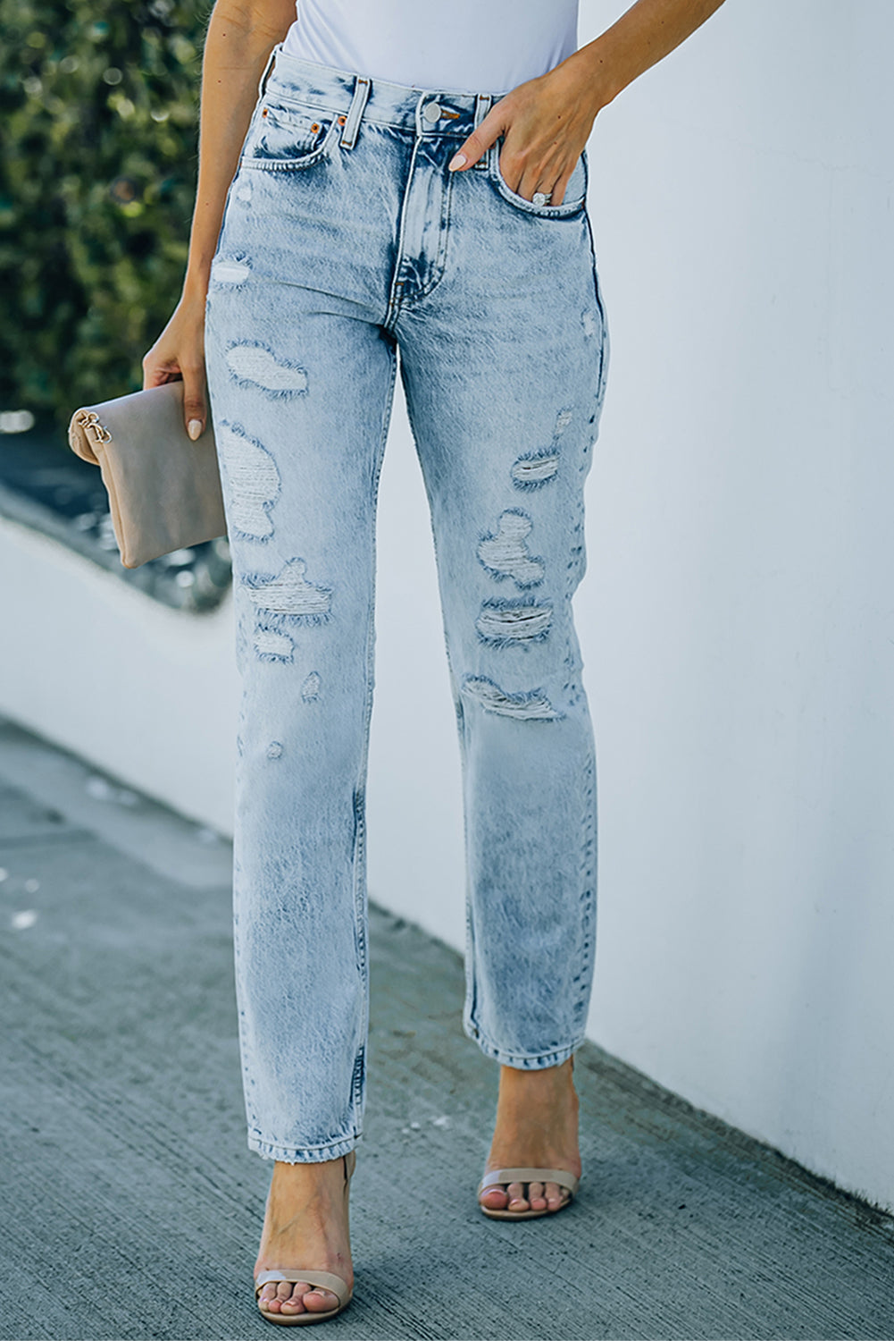 Acid Wash Distressed Jeans with PocketsTrendsiMARY & FAP