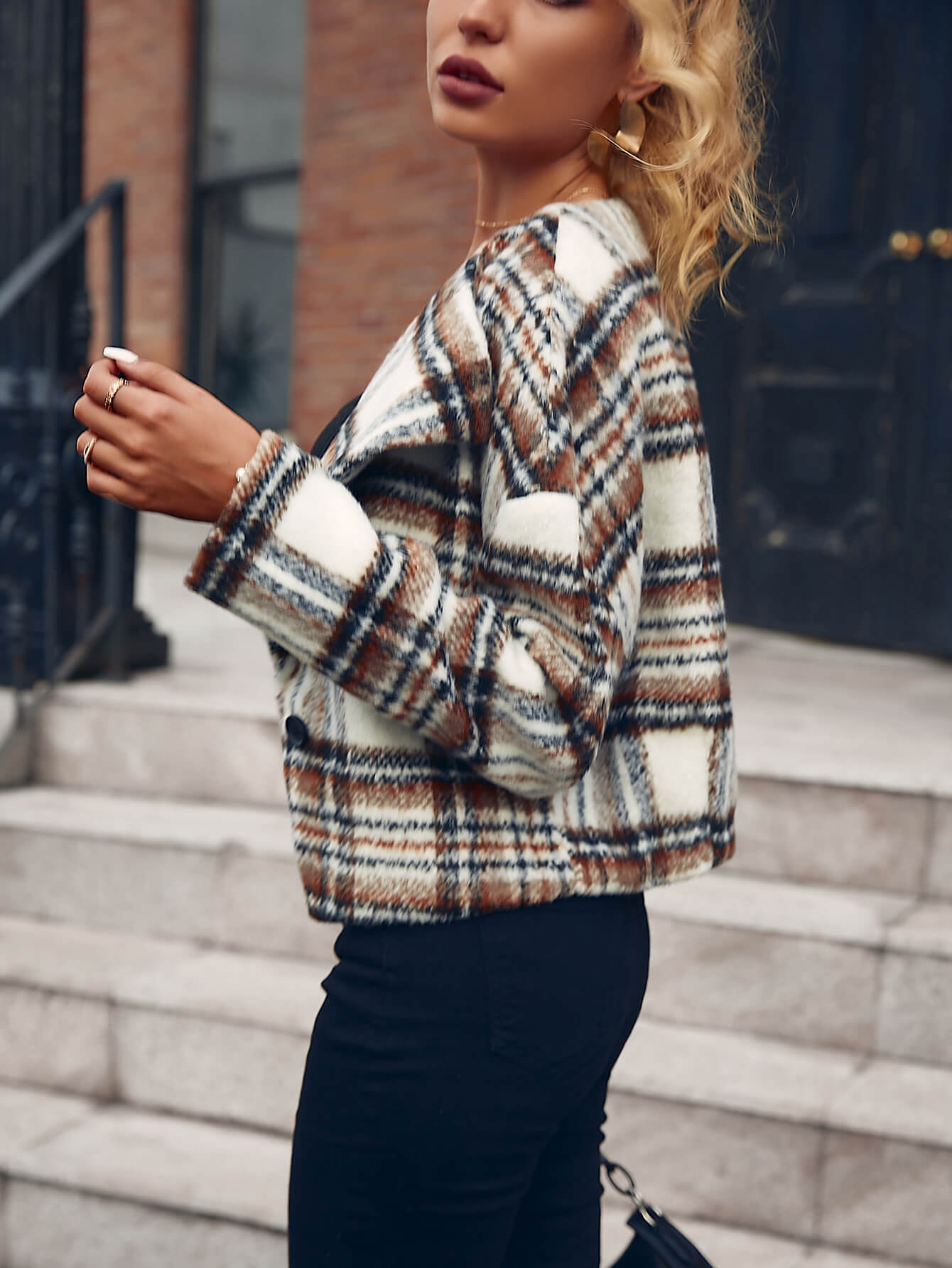 Plaid Dropped Shoulder Cropped JacketTrendsiMARY & FAP